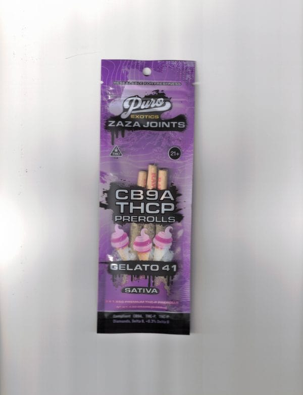 Puro Exotics Zaza Joints Gelato 41 Sativa CB9A THCP 3 Pre Rolls / 1CT