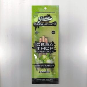 Puro Exotics Zaza Joints Green Krack Sativa CB9A THCP 3 Pre Rolls / 1CT
