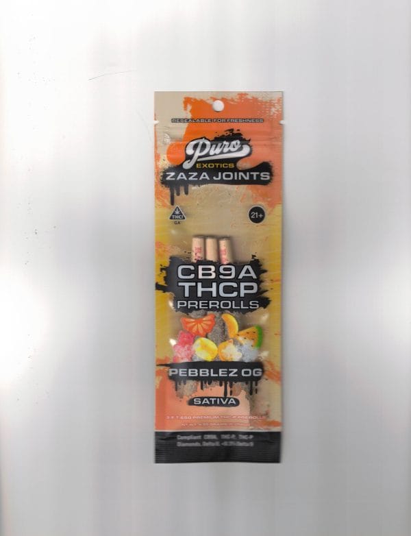 Puro Exotics Zaza Joints Pebblez OG Sativa CB9A THCP 3 Pre Rolls / 1CT