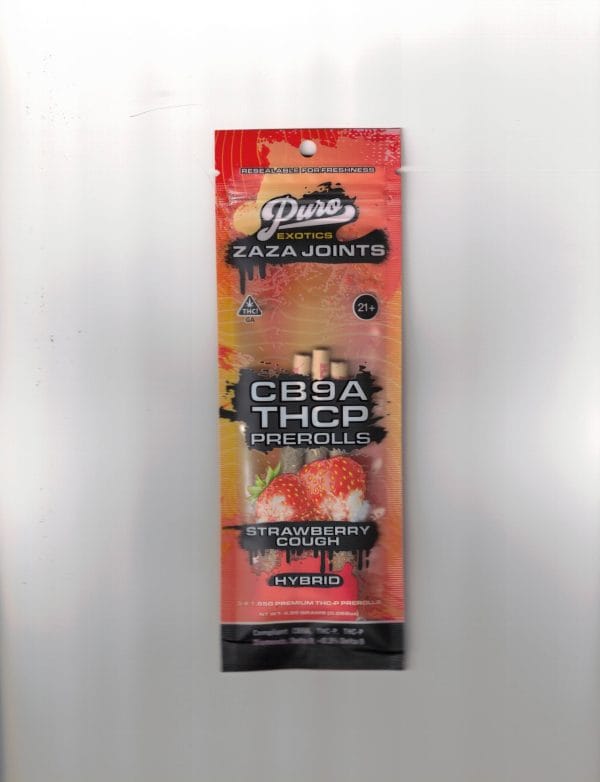 Puro Exotics Zaza Joints Strawberry Cough Hybrid CB9A THCP 3 Pre Rolls / 1CT